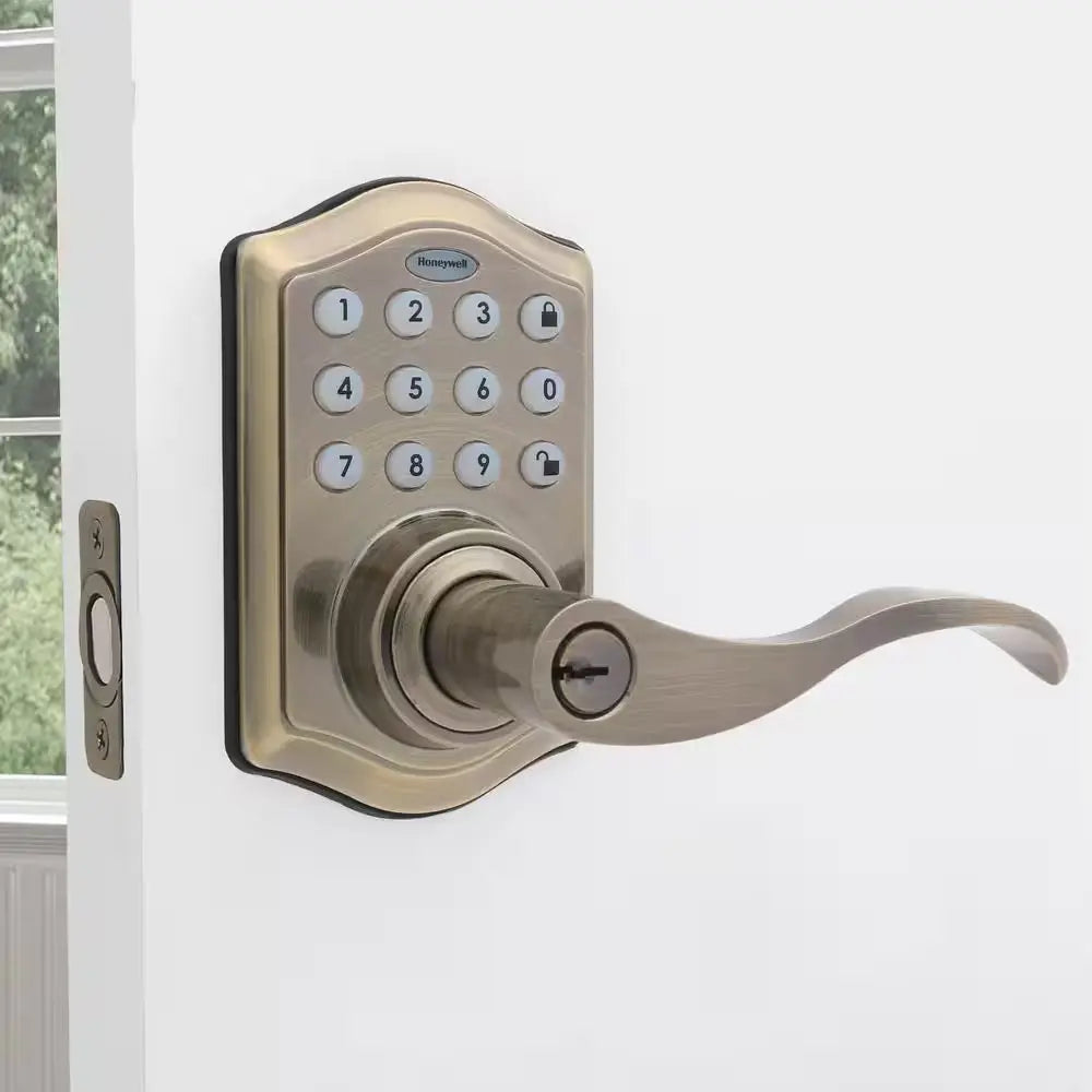 Antique Brass Keypad Electronic Door Lever Entry Lock