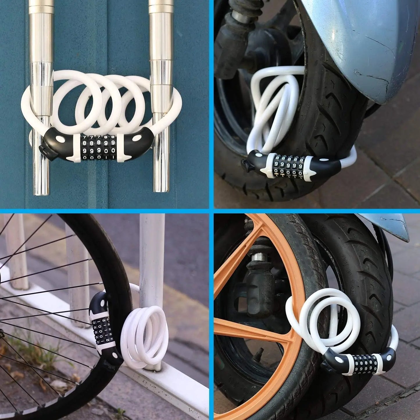 Bike Locks, Bicycle Lock High Security 5 Digit Resettable Combination Core Steel Wire Bike Lock Cable for Bike Outdoors,4 Feet X 1/2 Inch (White)