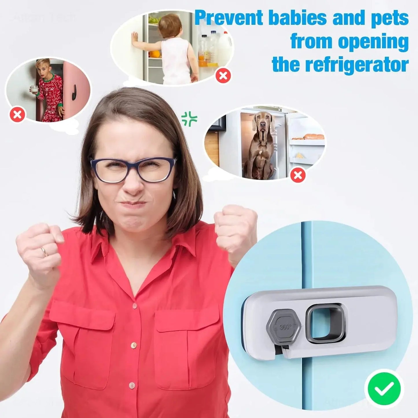 Child Proof Refrigerator Lock 6-Pack, Baby Safety Locks for Fridges, Cabinets, Drawers, Double Doors and More, French Fridge Door Lock Protect Babies from Fridge Accidents, Durable(Gray)