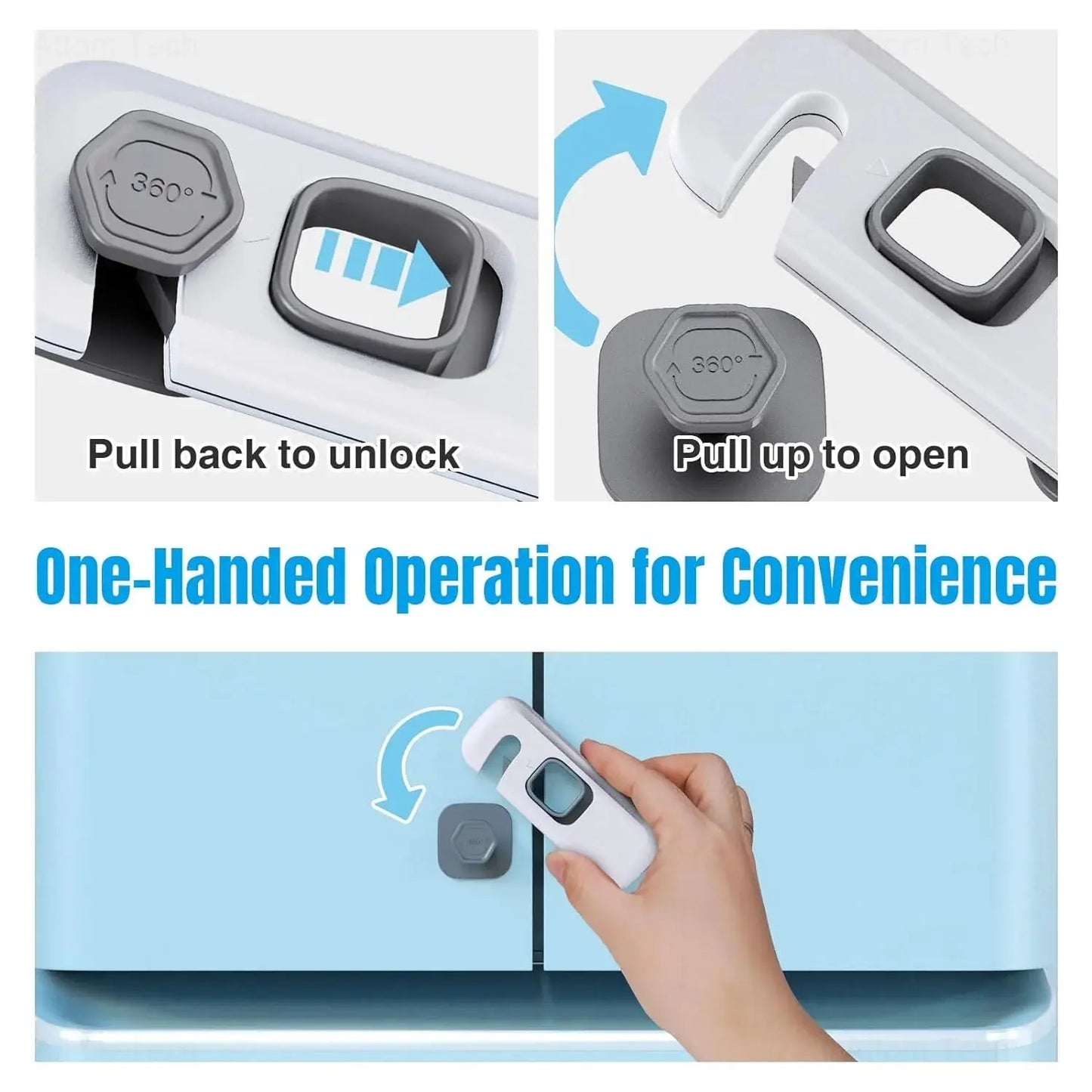Child Proof Refrigerator Lock 6-Pack, Baby Safety Locks for Fridges, Cabinets, Drawers, Double Doors and More, French Fridge Door Lock Protect Babies from Fridge Accidents, Durable(Gray)