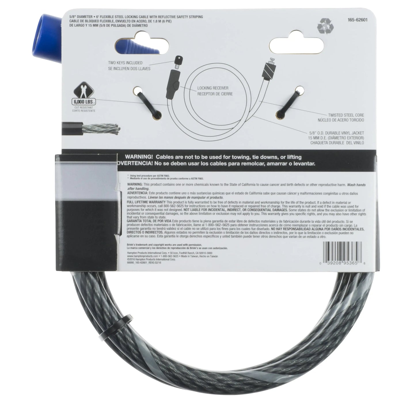 Covered 5/8In X 6Ft Flexible Steel Keyed Cable Lock