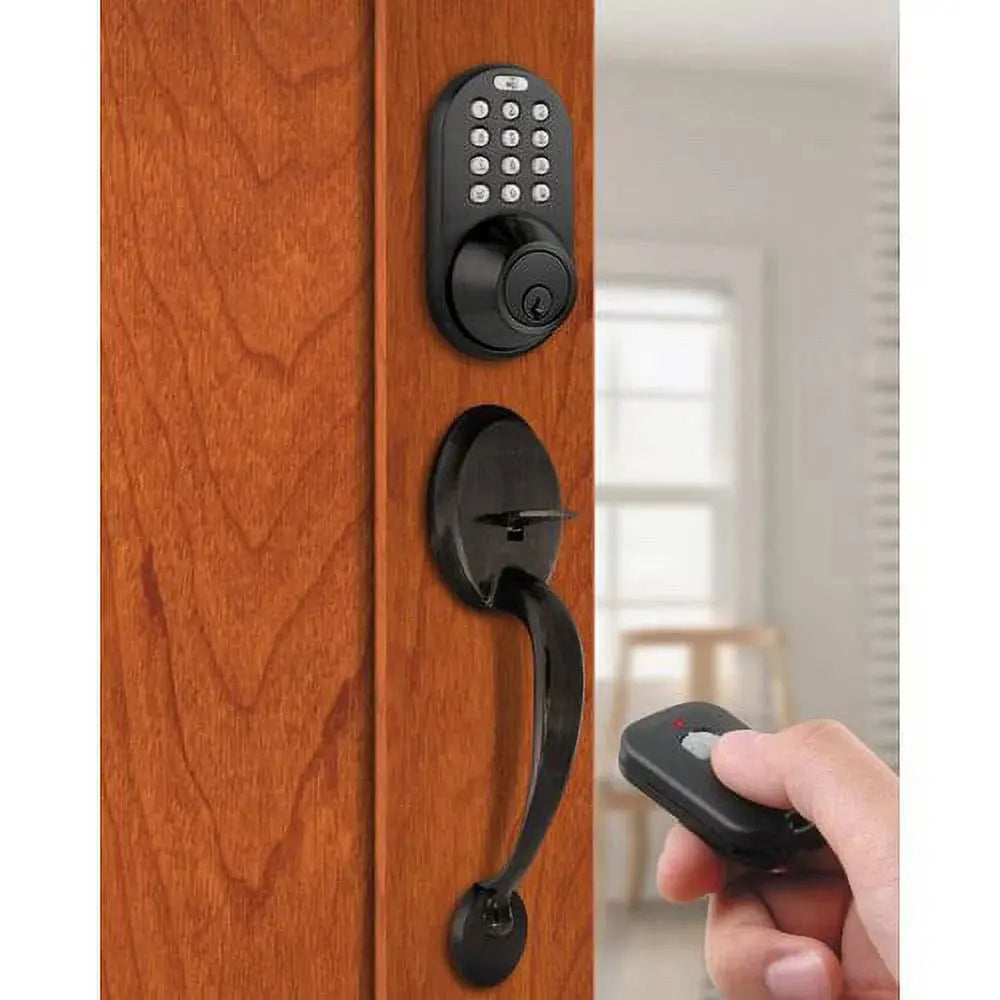 Digital Deadbolt Door Lock and Passage Handleset Combo, Antique Brass Finish with Keyless Entry via Remote Control and Keypad Code for Exterior Doors (BXF-02AQ)