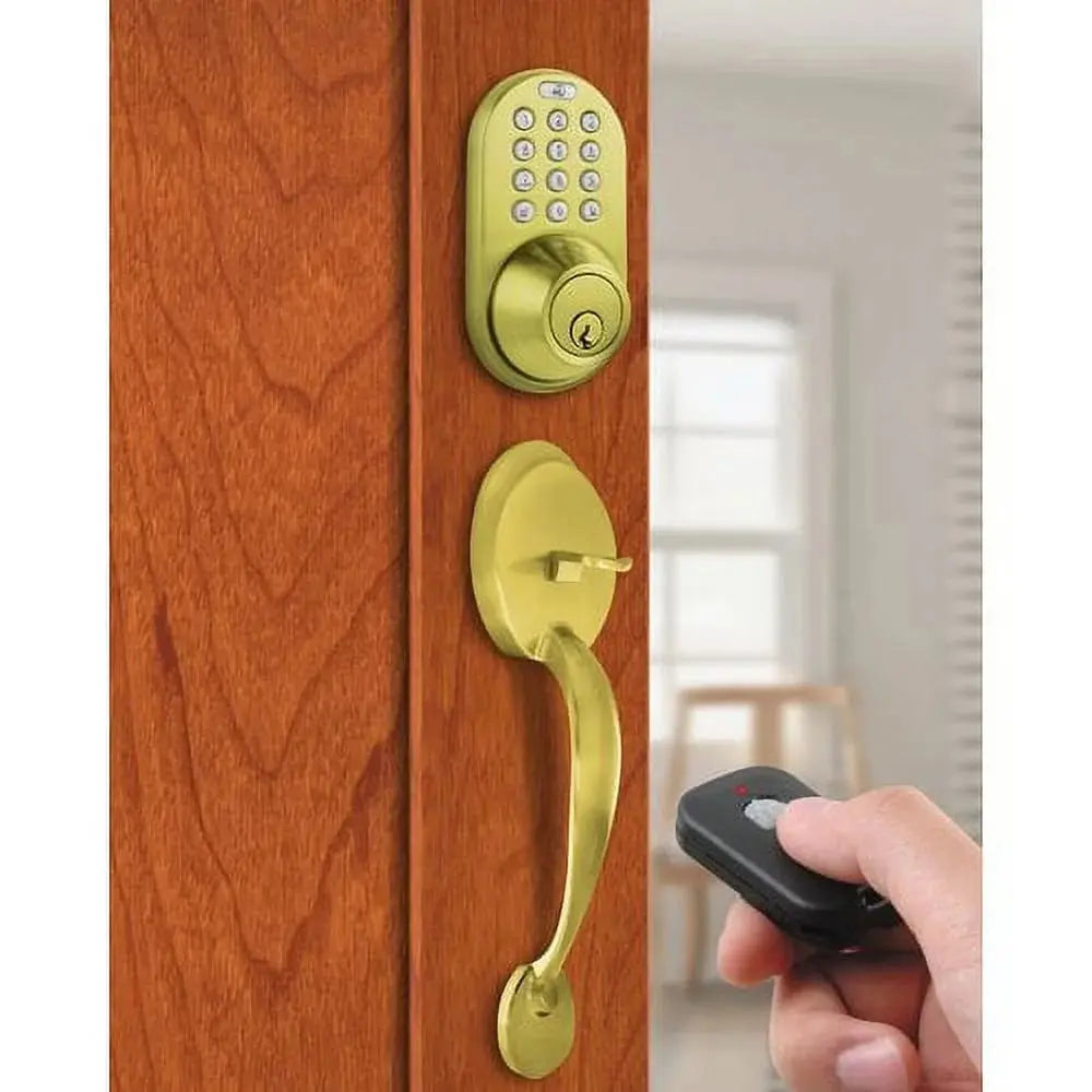 Digital Deadbolt Door Lock and Passage Handleset Combo, Antique Brass Finish with Keyless Entry via Remote Control and Keypad Code for Exterior Doors (BXF-02AQ)