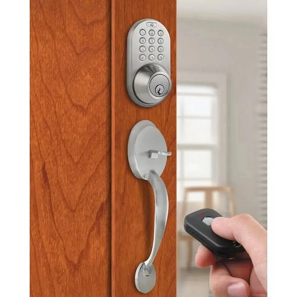 Digital Deadbolt Door Lock and Passage Handleset Combo, Antique Brass Finish with Keyless Entry via Remote Control and Keypad Code for Exterior Doors (BXF-02AQ)