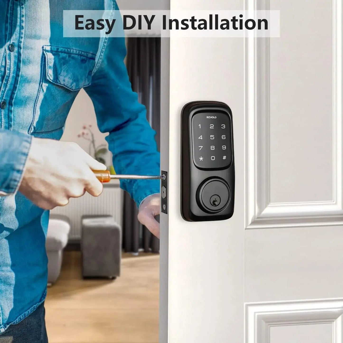 Keyless Entry Door Lock with Touchscreen Keypads, Electronic Deadbolt Lock for Front Door, Digital Smart Door Lock, Auto Lock, Easy Installation-Matte Black