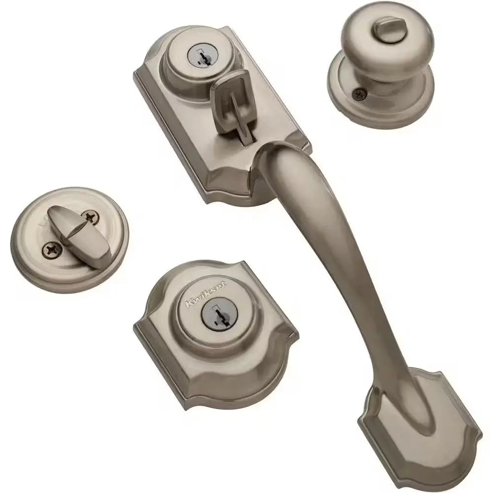 Montara Satin Nickel Single Cylinder Door Handleset with Juno Entry Door Knob Featuring Smartkey Security