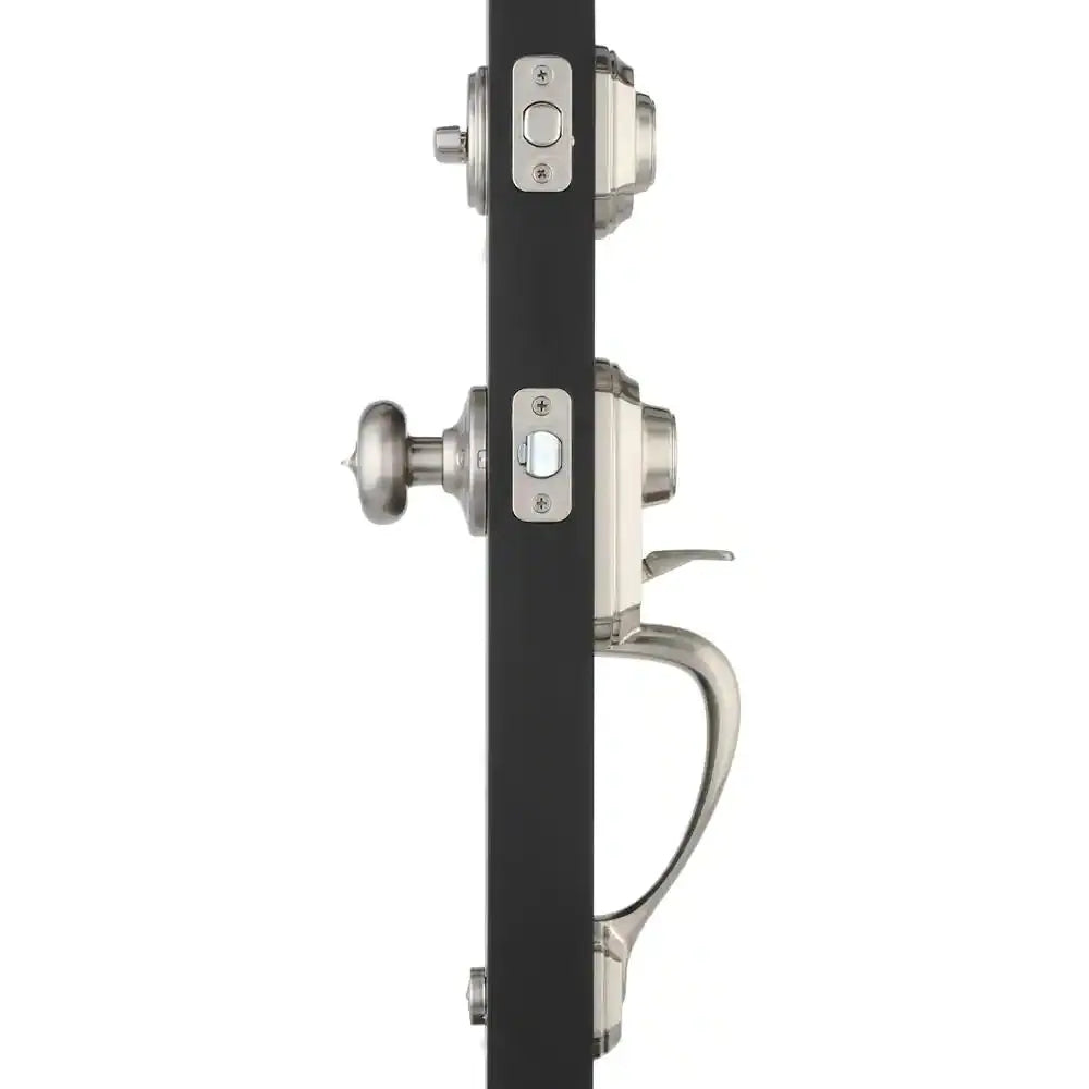 Montara Satin Nickel Single Cylinder Door Handleset with Juno Entry Door Knob Featuring Smartkey Security