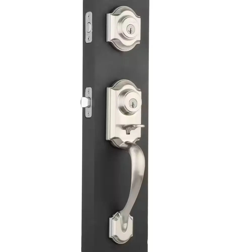 Montara Satin Nickel Single Cylinder Door Handleset with Juno Entry Door Knob Featuring Smartkey Security