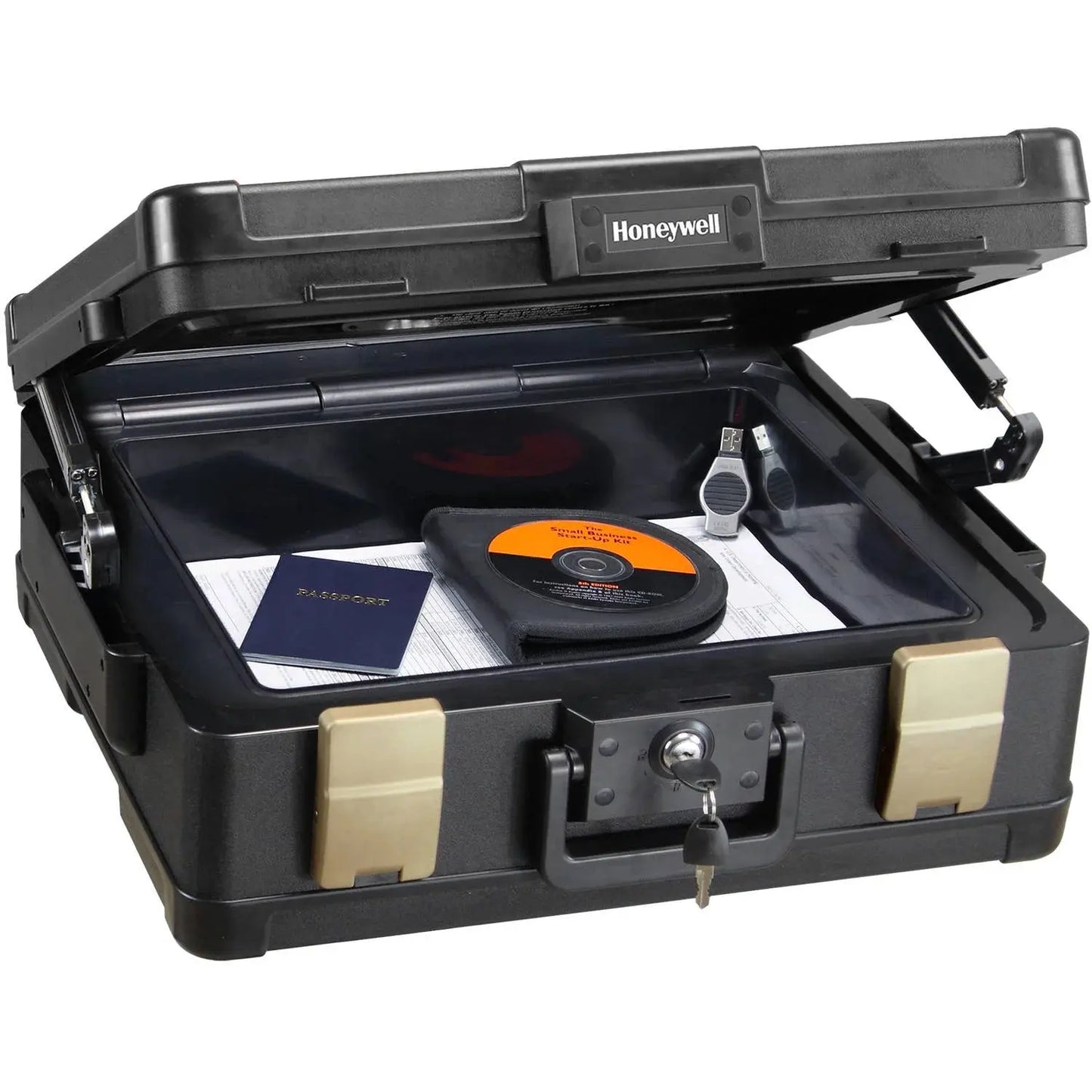 Safes, 0.39 Cu Ft, Waterproof 1-Hour Fire Chest with Key Lock, Carry Handle, 1104