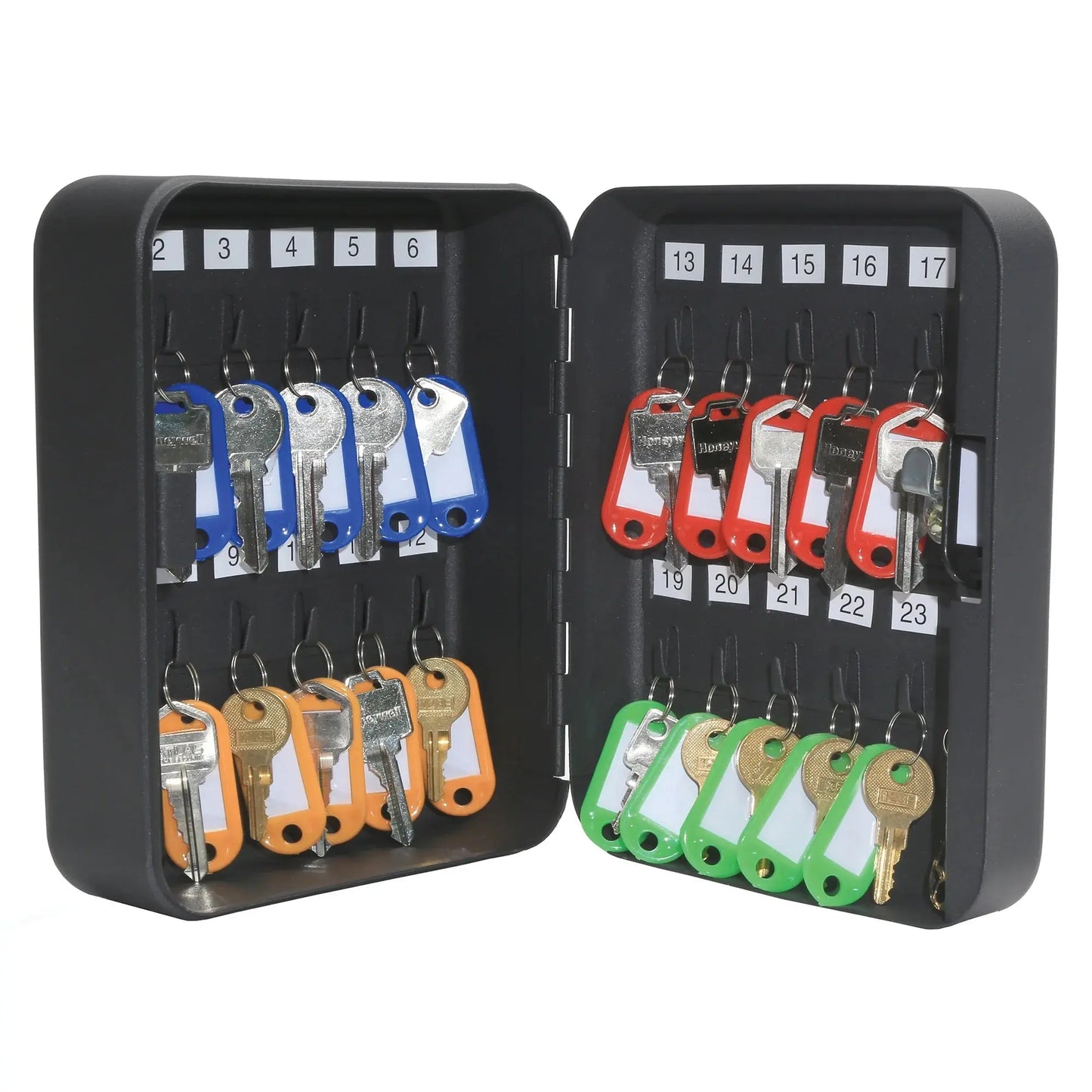 Safes, Steel 24-Key Security Box with Key Lock 24 Key Rings and Tags Included, 6105