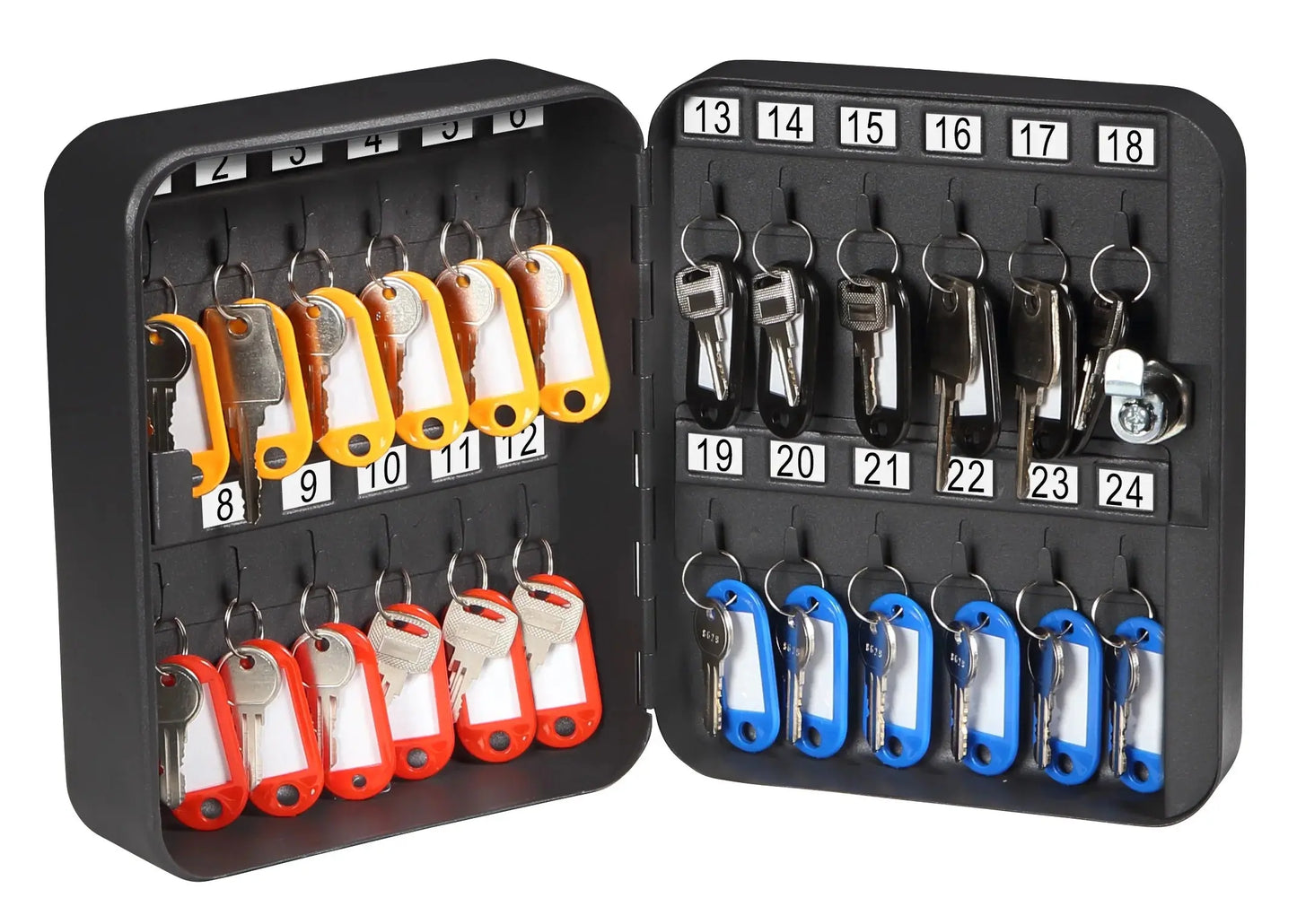 Safes, Steel 24-Key Security Box with Key Lock 24 Key Rings and Tags Included, 6105