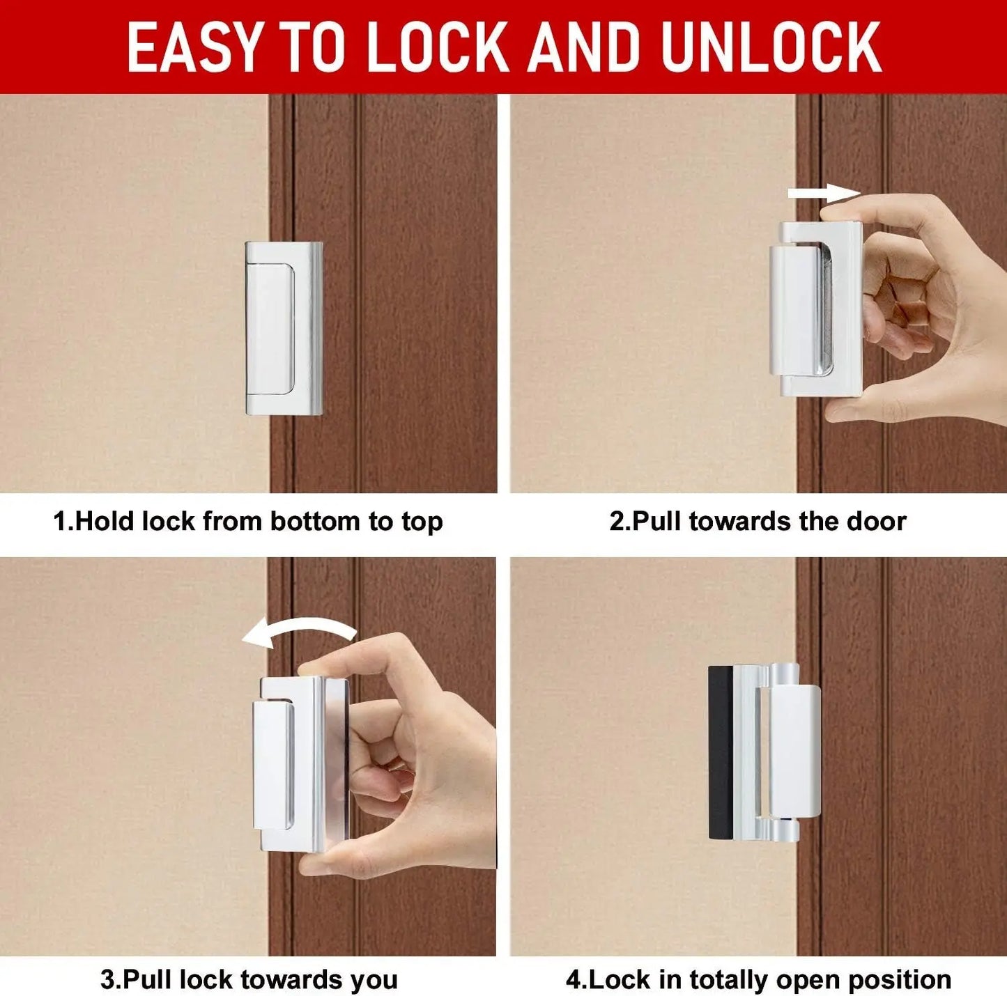 Door Security Lock, Upgrade Home Security Door Lock & Reinforcement Lock with 3 Inch Stop and 7 Screws, Door Lock Child Proof Security Door Stopper for Inward Swinging Door(Bright White)