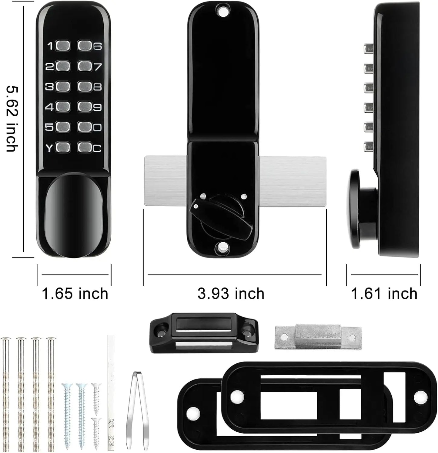 Stainless Steel 100% Mechanical Door Locks with Keypad Door Knob, Waterproof Keyless Entry Door Keypads Deadbolt Lock with Handle, Digital Outdoor Gate Combination Door Locks Set with Keypads (Black)
