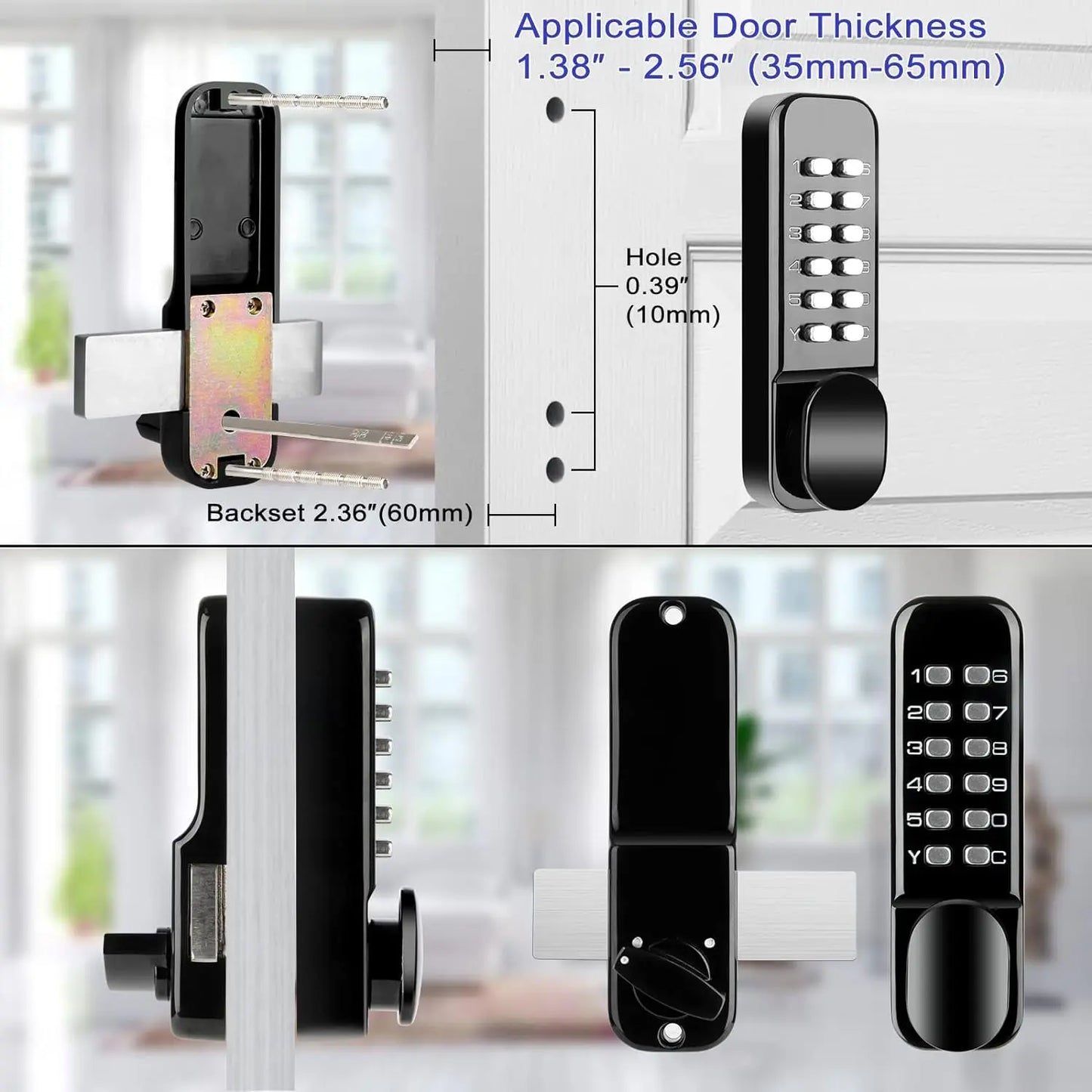 Stainless Steel 100% Mechanical Door Locks with Keypad Door Knob, Waterproof Keyless Entry Door Keypads Deadbolt Lock with Handle, Digital Outdoor Gate Combination Door Locks Set with Keypads (Black)