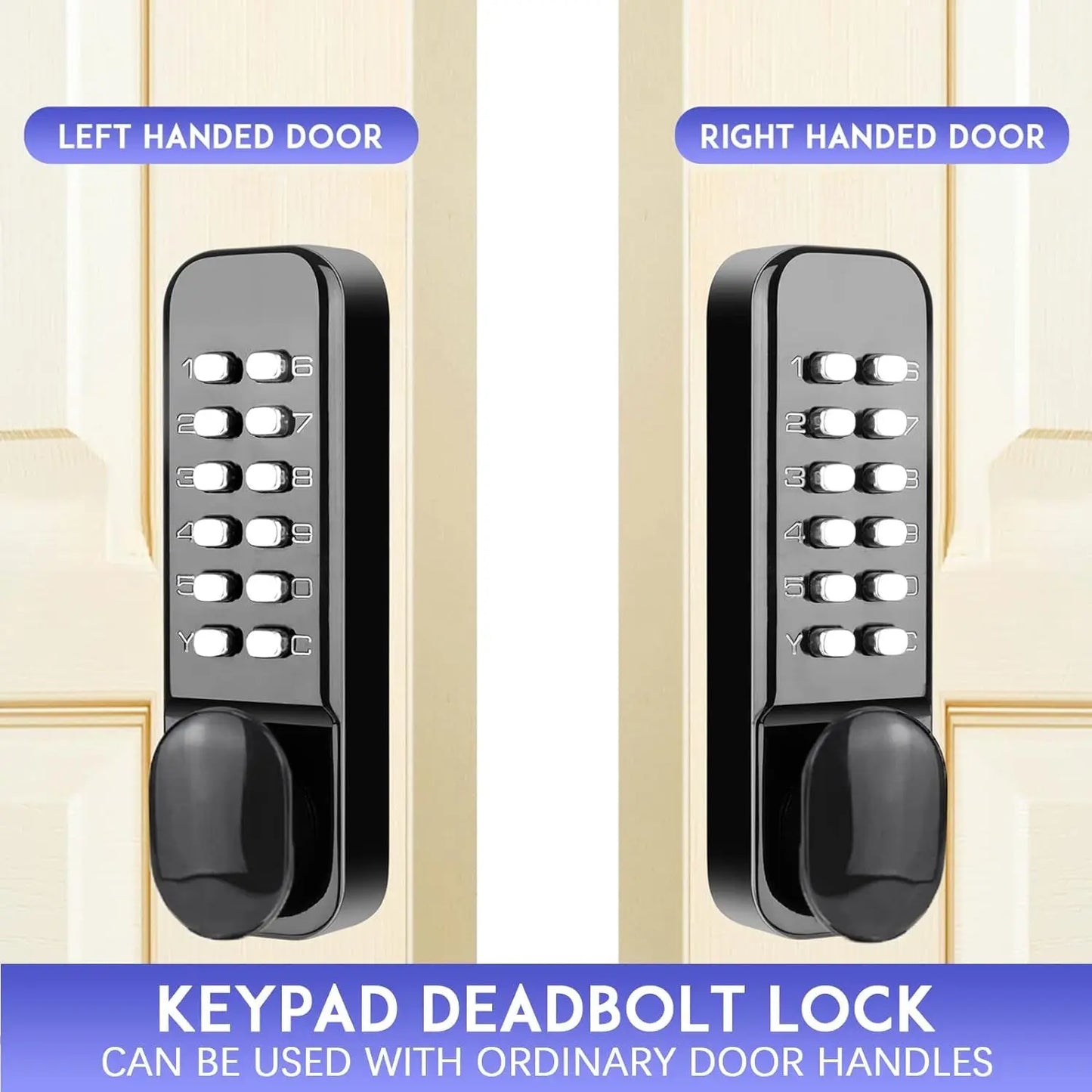 Stainless Steel 100% Mechanical Door Locks with Keypad Door Knob, Waterproof Keyless Entry Door Keypads Deadbolt Lock with Handle, Digital Outdoor Gate Combination Door Locks Set with Keypads (Black)