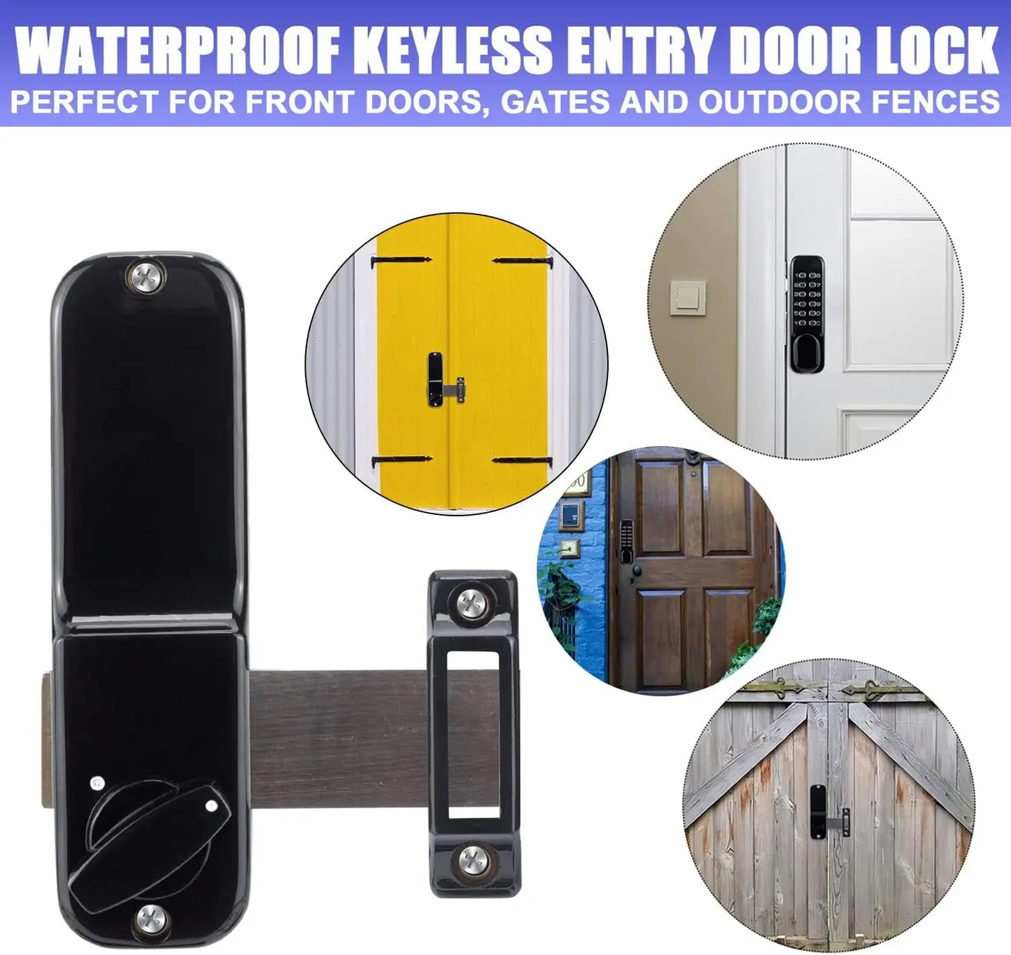 Stainless Steel 100% Mechanical Door Locks with Keypad Door Knob, Waterproof Keyless Entry Door Keypads Deadbolt Lock with Handle, Digital Outdoor Gate Combination Door Locks Set with Keypads (Black)