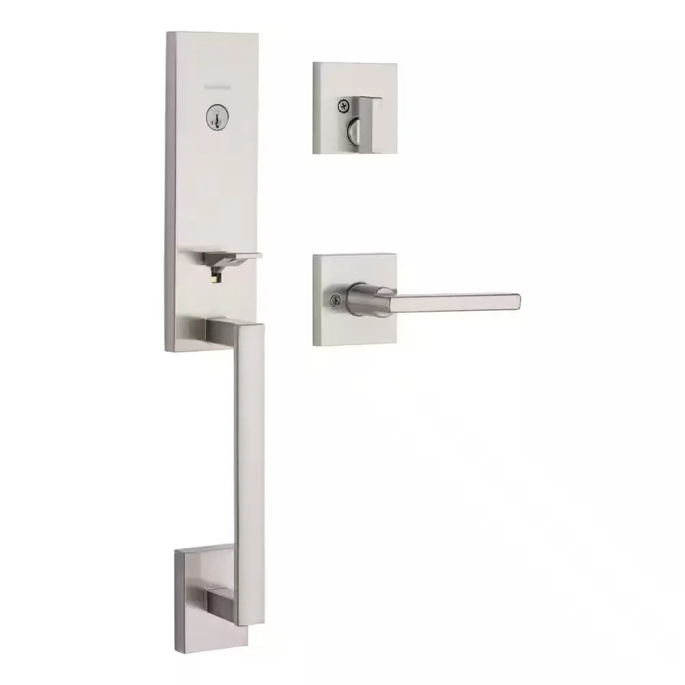 Vancouver Satin Nickel Single Cylinder Low Profile Handleset with Halifax Lever Featuring Smartkey Security