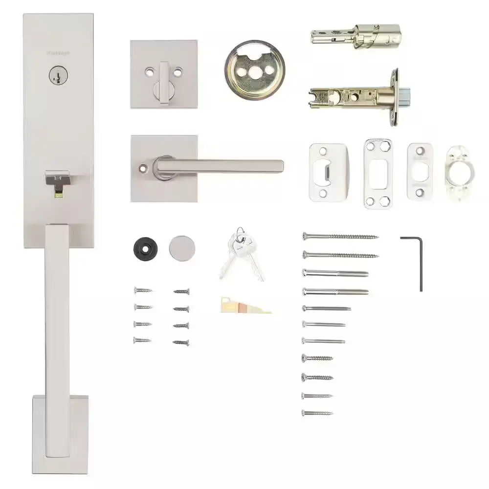 Vancouver Satin Nickel Single Cylinder Low Profile Handleset with Halifax Lever Featuring Smartkey Security