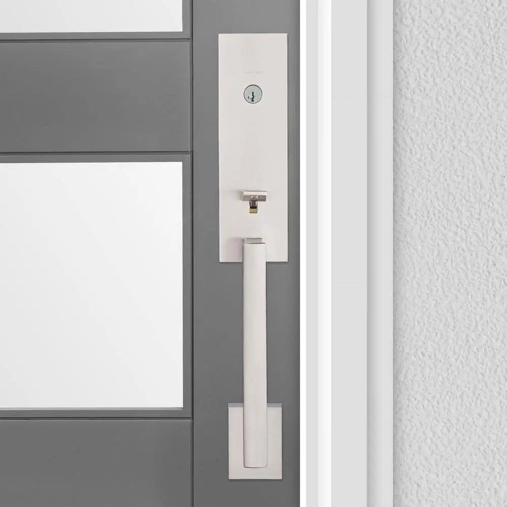 Vancouver Satin Nickel Single Cylinder Low Profile Handleset with Halifax Lever Featuring Smartkey Security