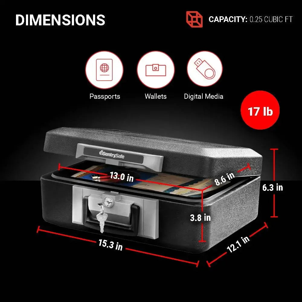 1160 Fire-Resistant Box Safe with Key Lock 0.25 Cu. Ft., Black