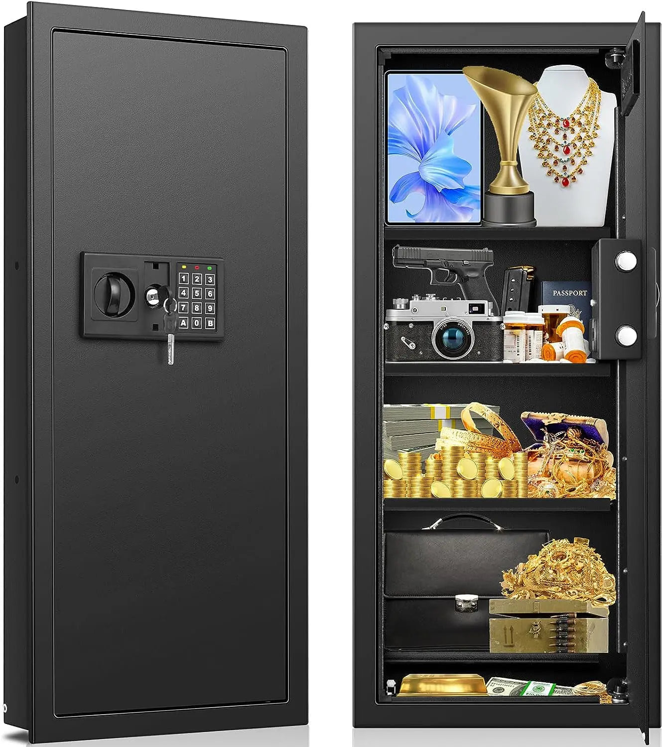 33.46″ Tall Fireproof Wall Safes between the Studs 16″ Centers, Electronic Hidde