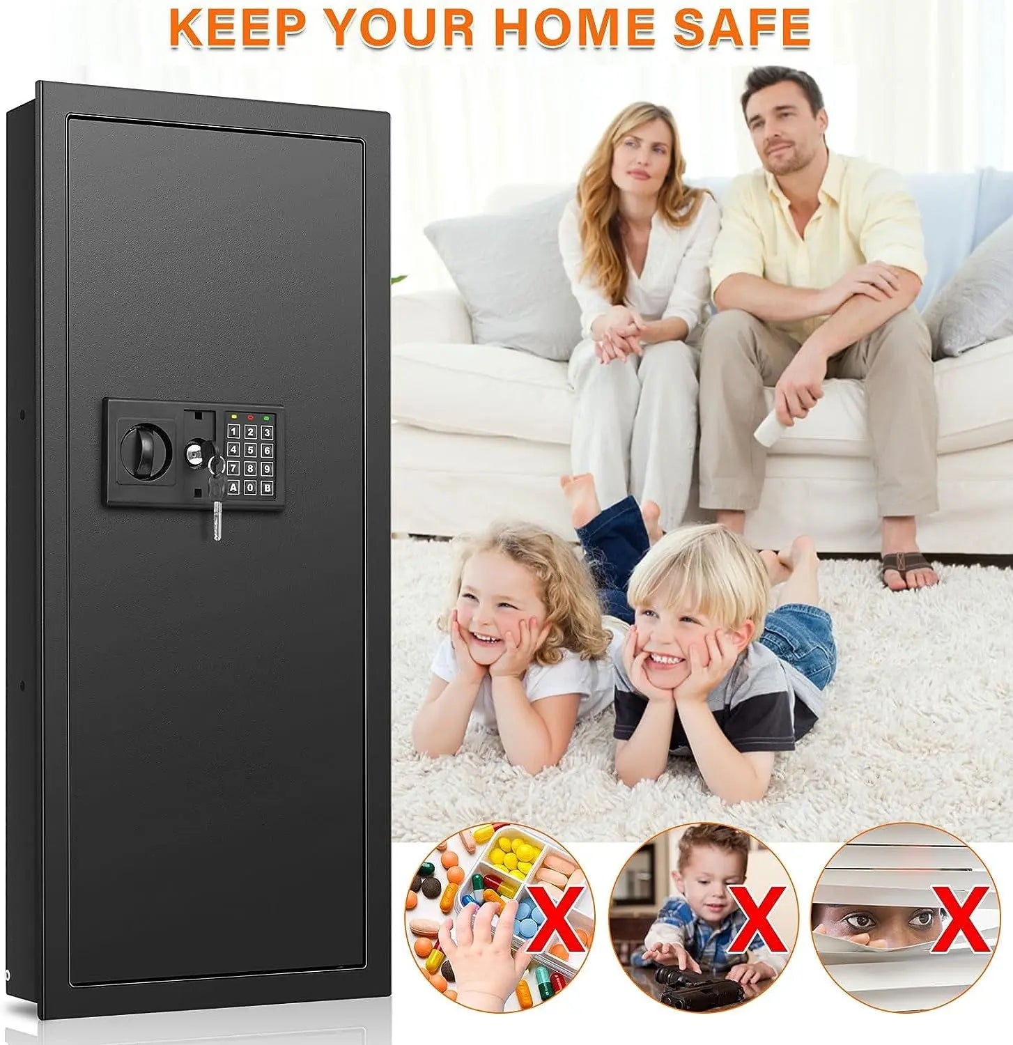 33.46″ Tall Fireproof Wall Safes between the Studs 16″ Centers, Electronic Hidde