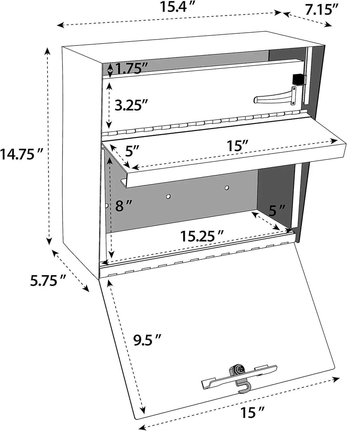 7162 Metro, Black High Capacity Wall Mounted Locking Security Mailbox,Medium