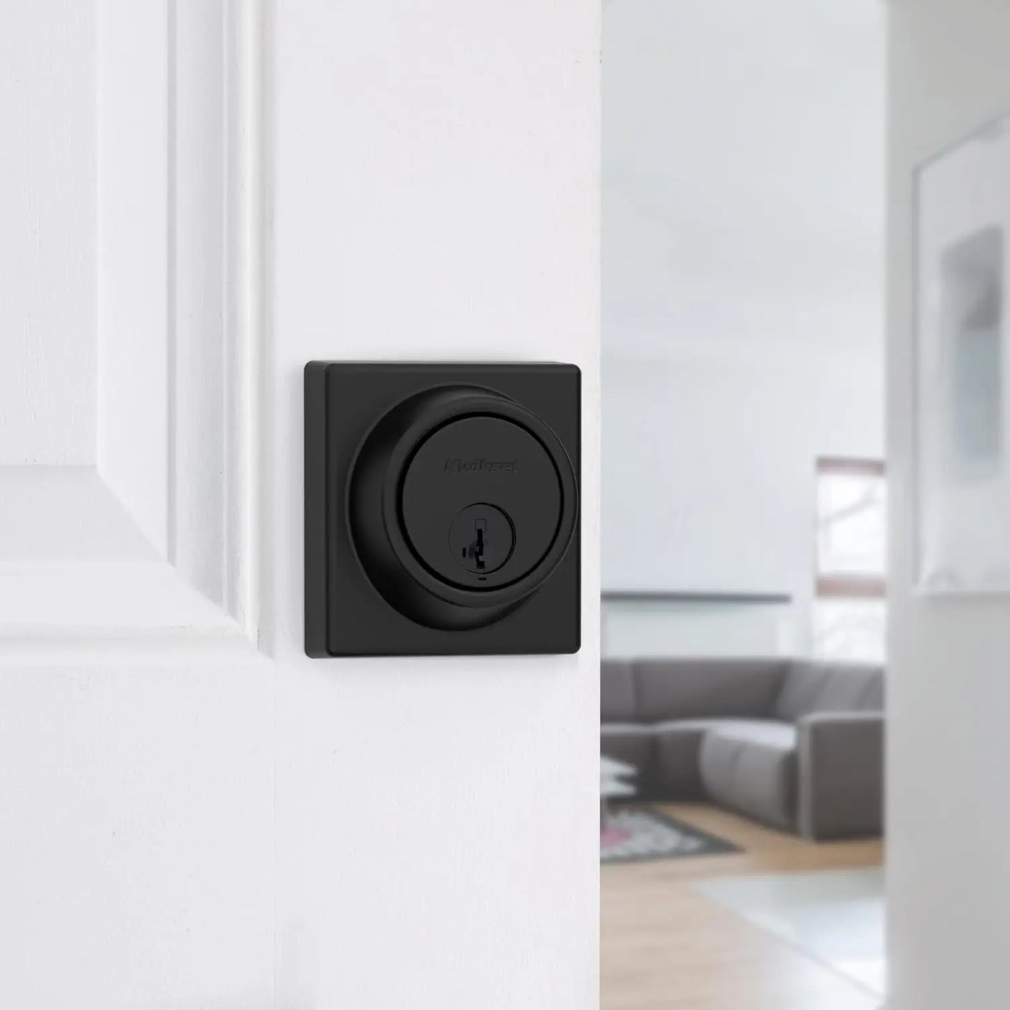 817 Deadbolt Lock, Matte Black Square Exterior Keyed Front Entry Door, Pick Resistant Smartkey Rekey Security, Single Cylinder Dead Bolt, with Microban Protection