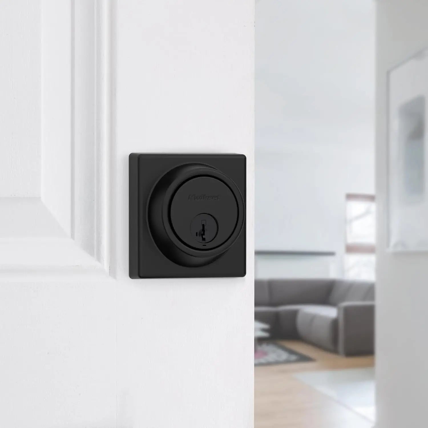 817 Deadbolt Lock, Matte Black Square Exterior Keyed Front Entry Door, Pick Resistant Smartkey Rekey Security, Single Cylinder Dead Bolt, with Microban Protection