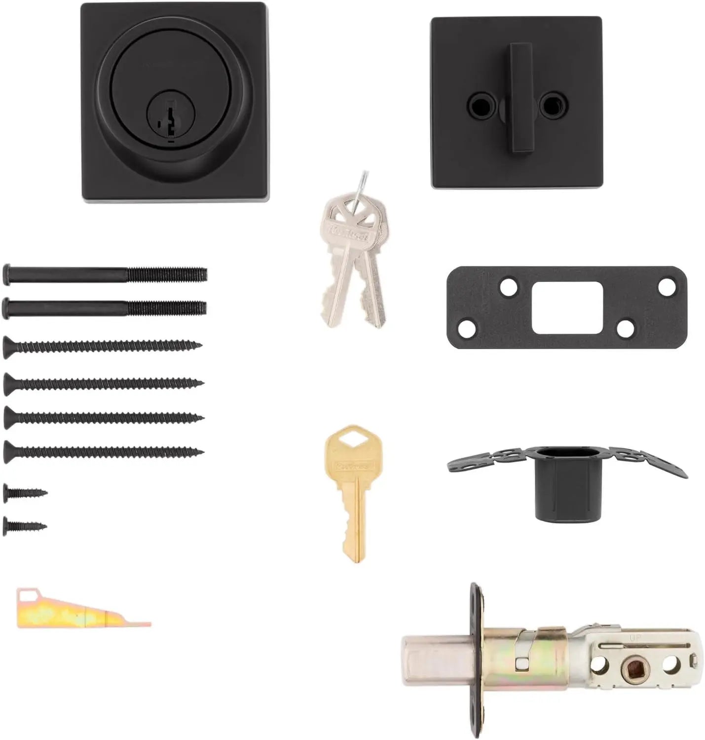817 Deadbolt Lock, Matte Black Square Exterior Keyed Front Entry Door, Pick Resistant Smartkey Rekey Security, Single Cylinder Dead Bolt, with Microban Protection