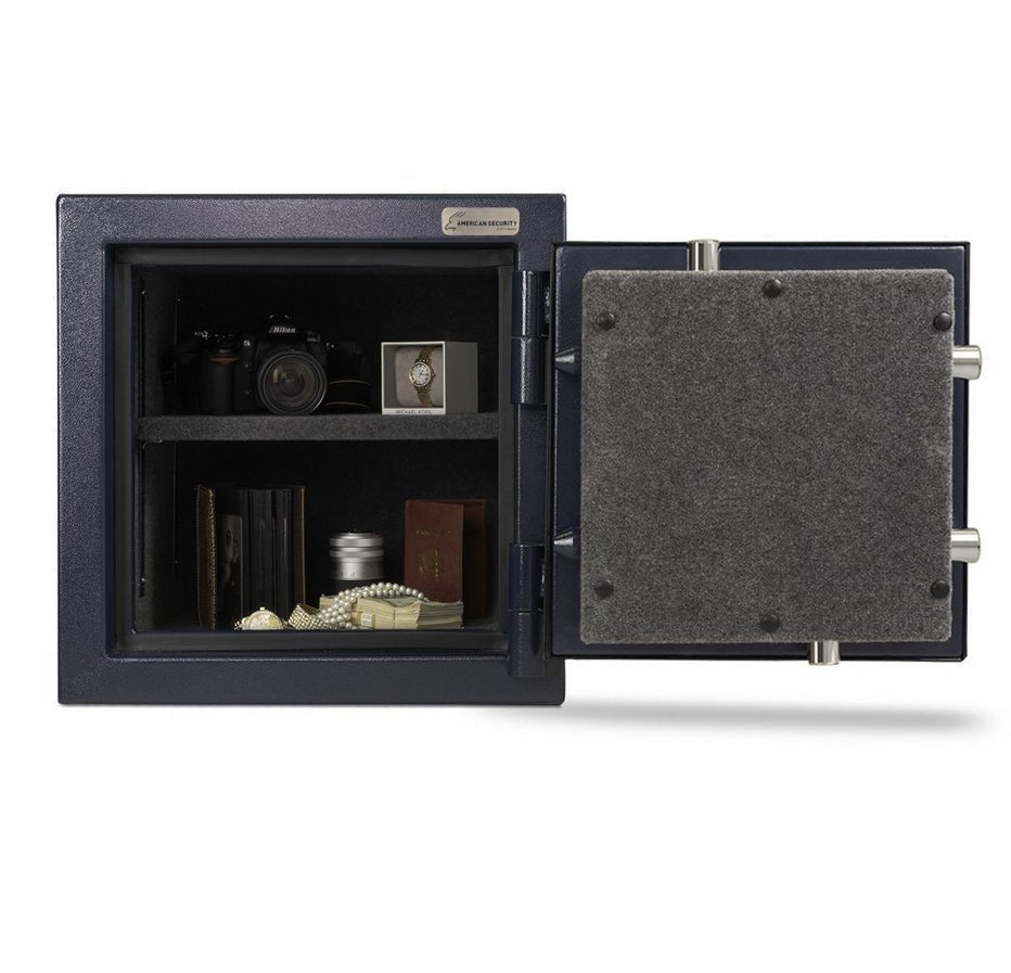 AMSEC AM2020 safe open with documents and valuables inside