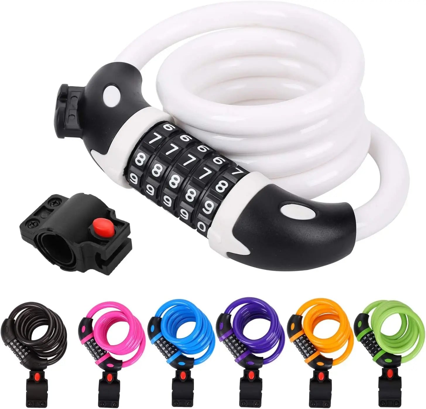 Bike Locks,  Bicycle Lock High Security 5 Digit Resettable Combination Core Steel Wire Bike Lock Cable for Bike Outdoors,4 Feet X 1/2 Inch (White)