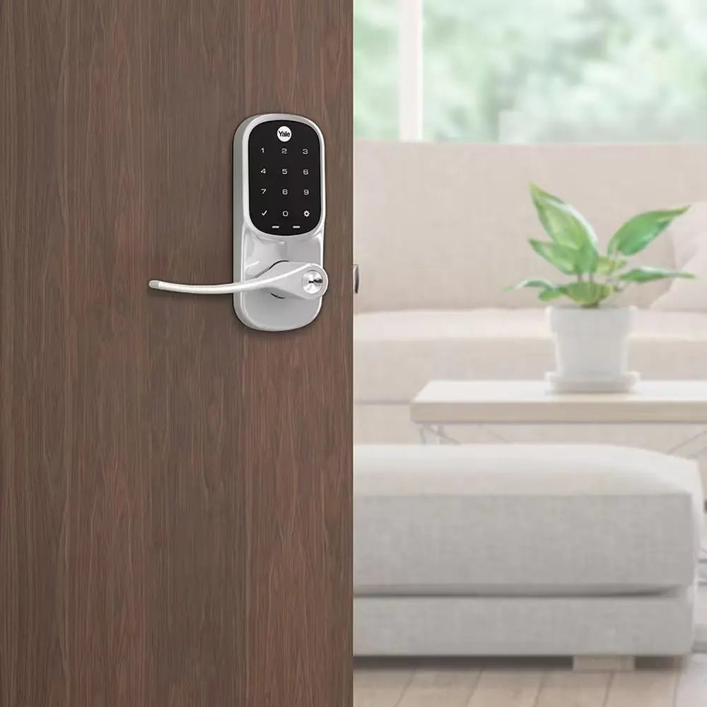 Door Lever Lock with Touchscreen Keypad; Satin Nickel