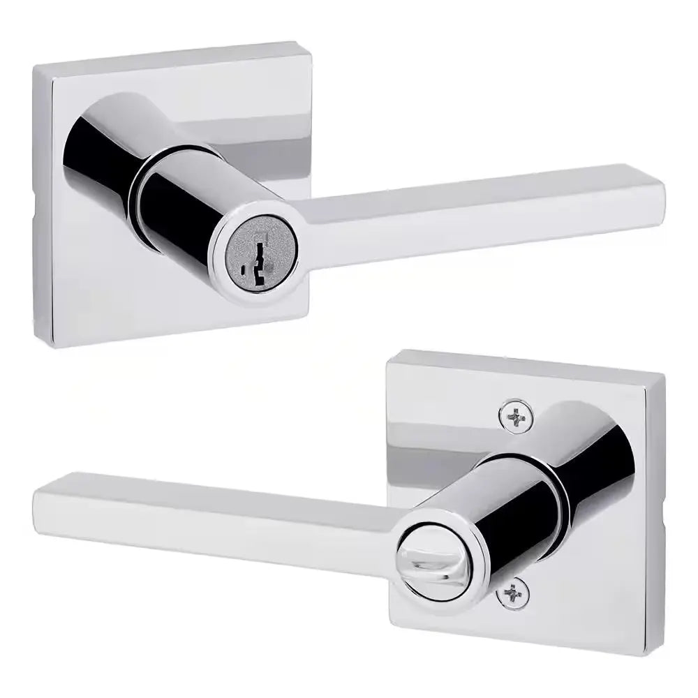 Halifax Square Polished Chrome Keyed Entry Door Handle Featuring Smartkey Security