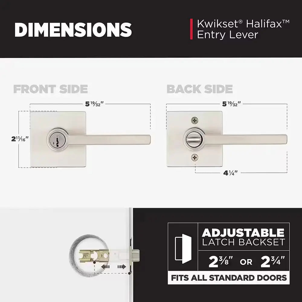 Halifax Square Satin Nickel Keyed Entry Door Handle Lever Featuring Smartkey Security