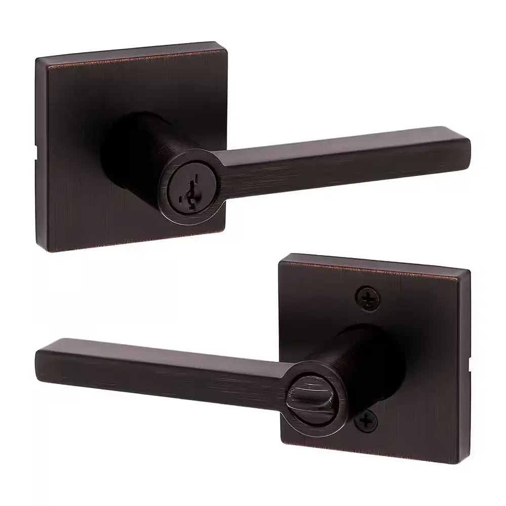 Halifax Square Venetian Bronze Keyed Entry Door Handle Featuring Smartkey Security