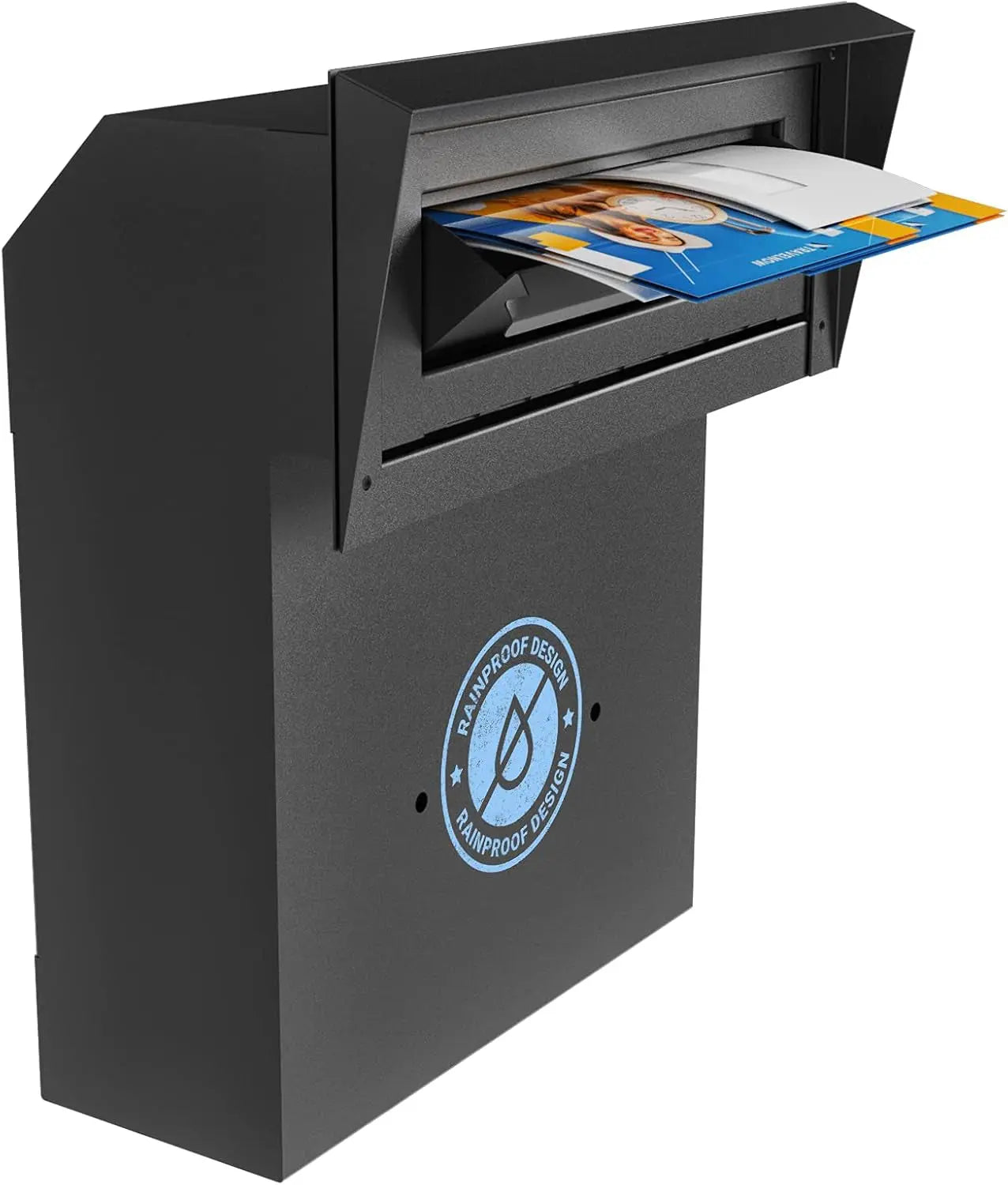 Improved Rainproof Locking Mailbox - Reinforced Through-The-Door Dropbox, Double Steel Door Drop Safe Locked Mailbox with Rubber Mat, Metal Baffle Mail Slot and Rain Protection Key Drop Box