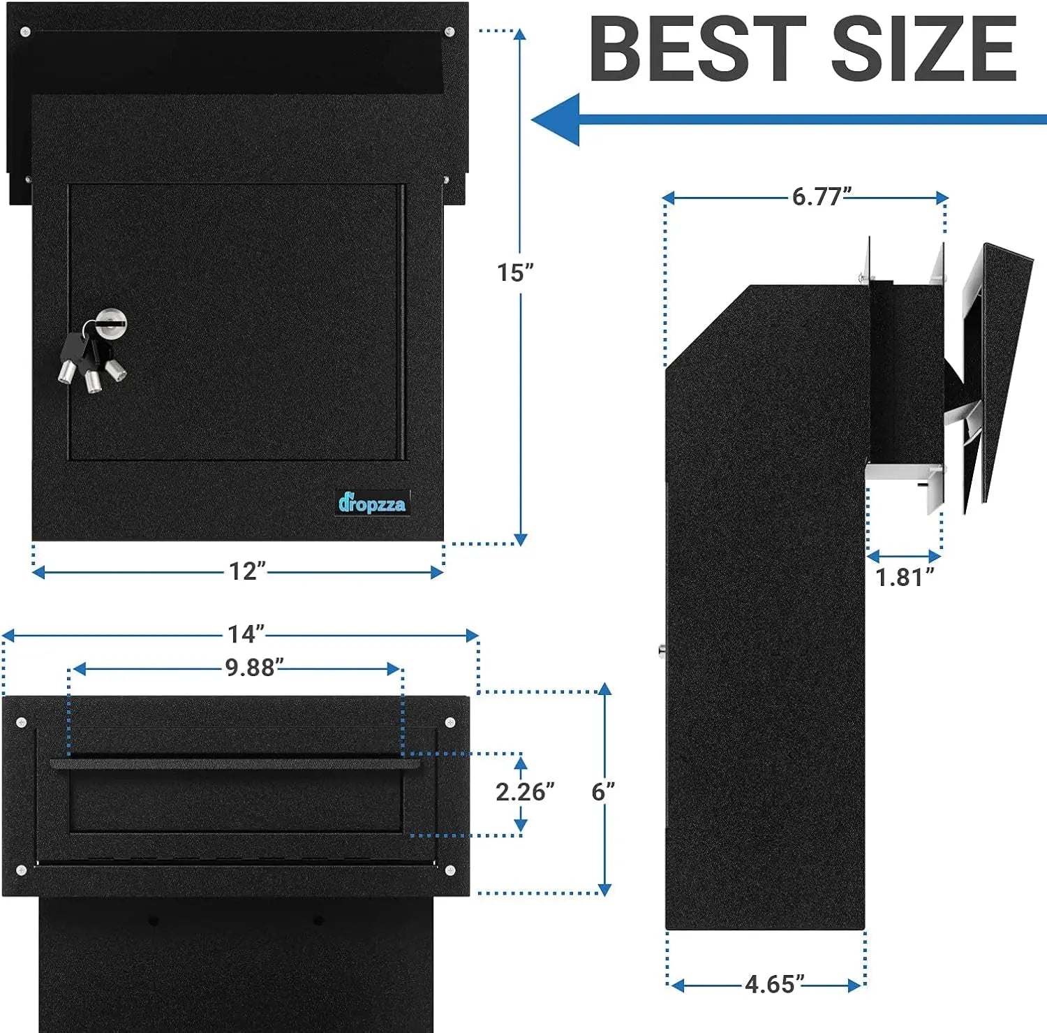 Improved Rainproof Locking Mailbox - Reinforced Through-The-Door Dropbox, Double Steel Door Drop Safe Locked Mailbox with Rubber Mat, Metal Baffle Mail Slot and Rain Protection Key Drop Box