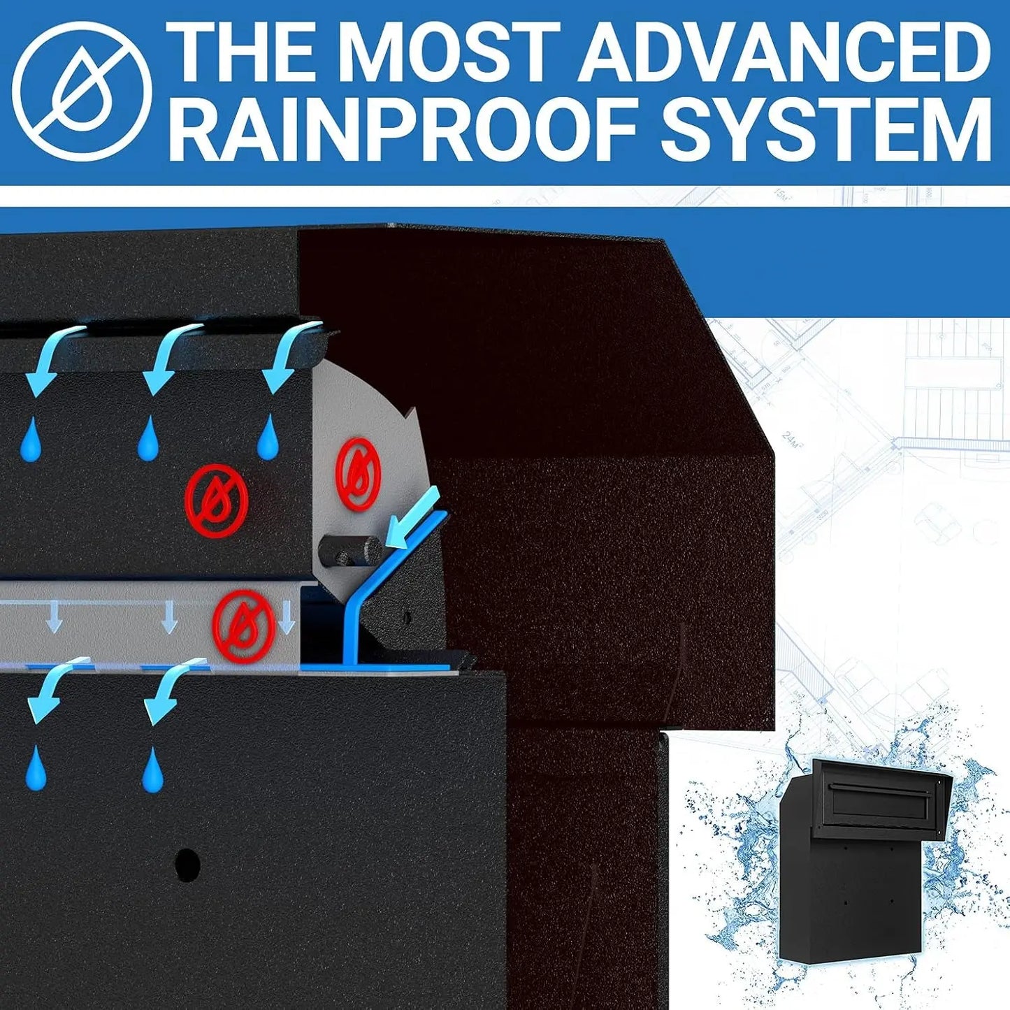 Improved Rainproof Locking Mailbox - Reinforced Through-The-Door Dropbox, Double Steel Door Drop Safe Locked Mailbox with Rubber Mat, Metal Baffle Mail Slot and Rain Protection Key Drop Box