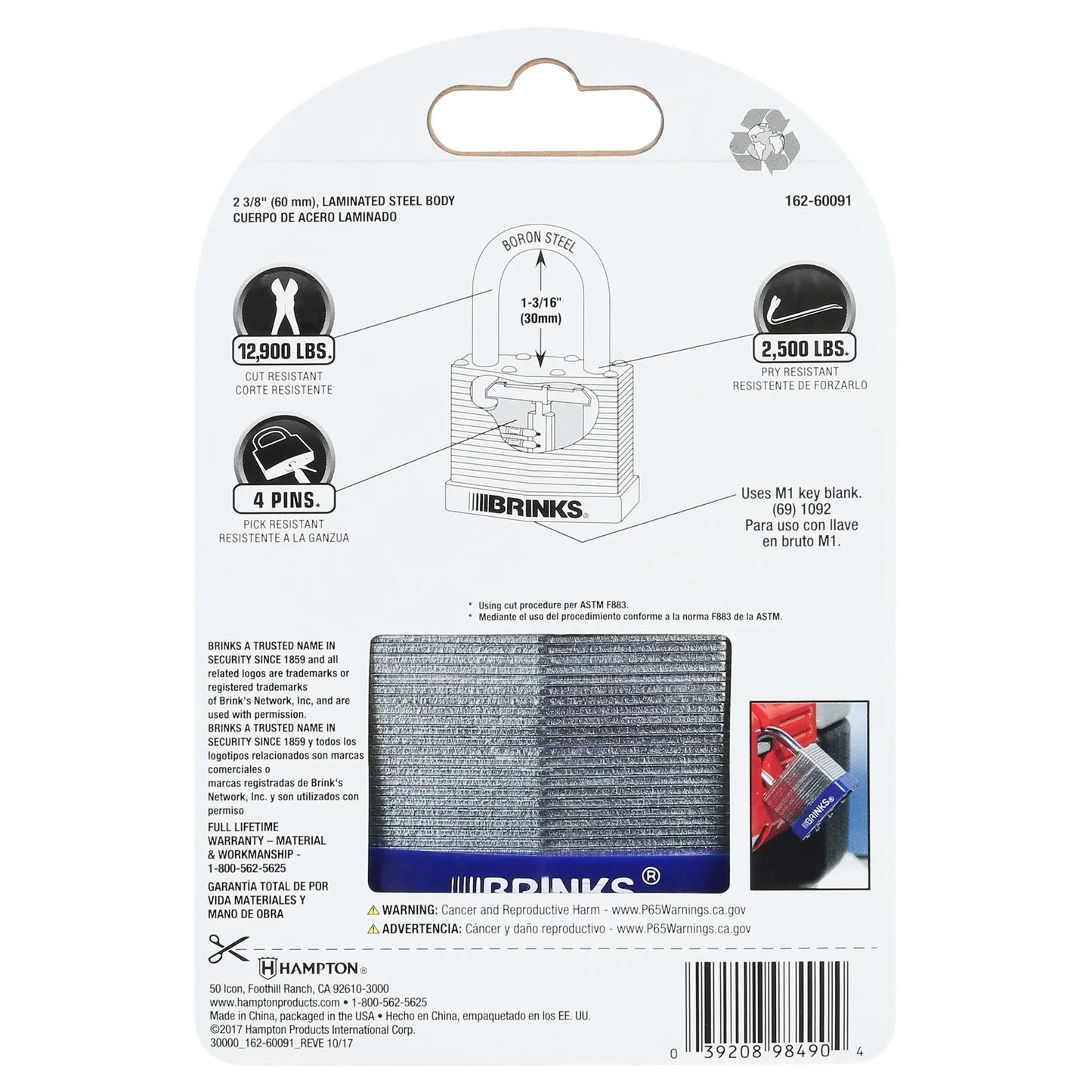 Laminated Steel 60Mm Keyed Padlock with 2In Shackle