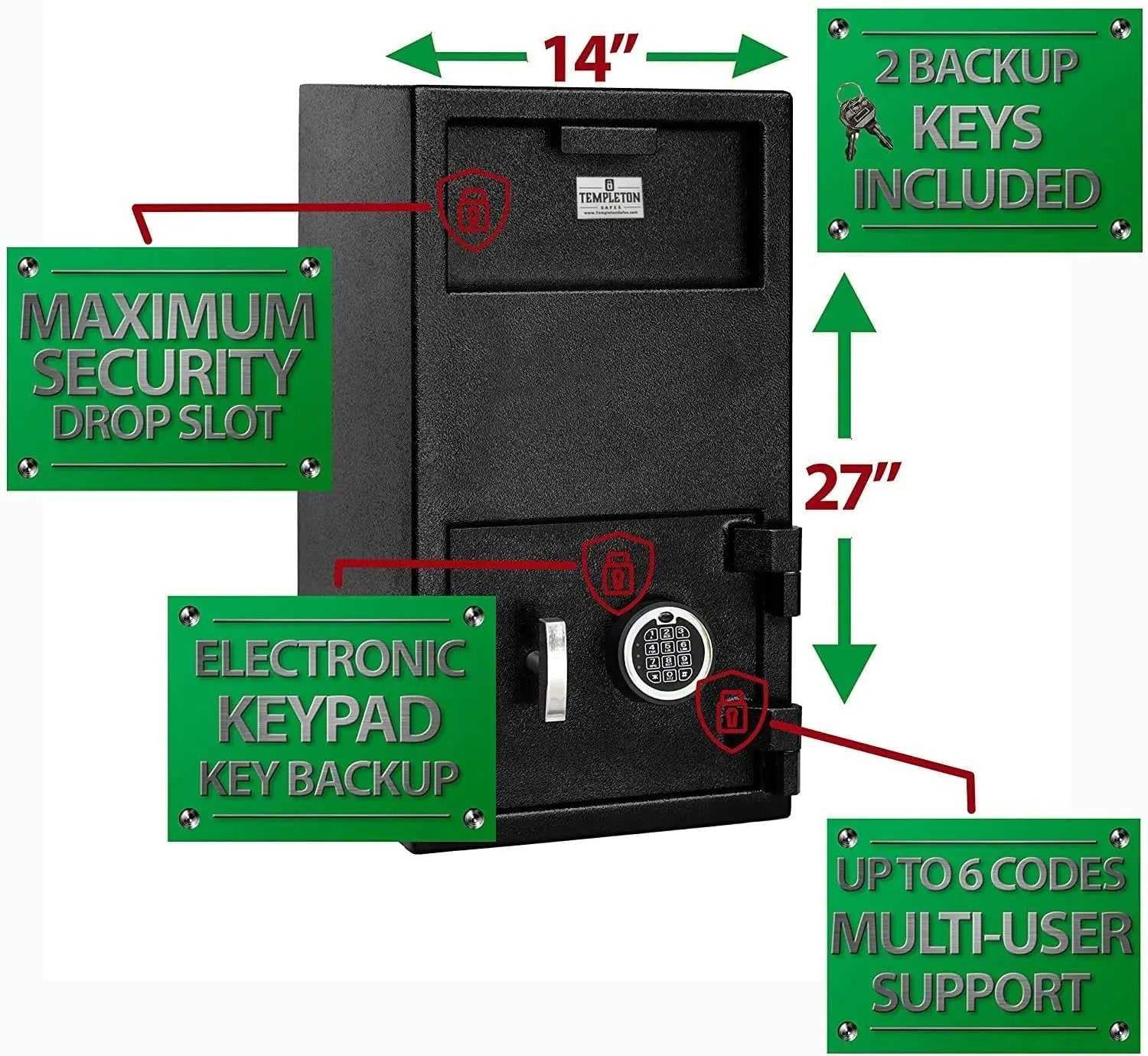 Large Depository Drop Slot Safe with Electronic Keypad Combination with Key Backup, 1.4 CBF