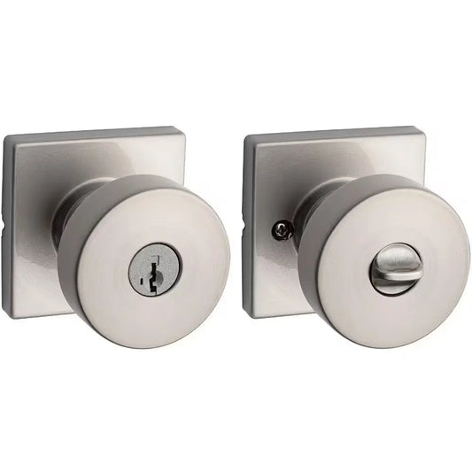 Pismo Square Satin Nickel Keyed Entry Door Knob Featuring Smartkey Security