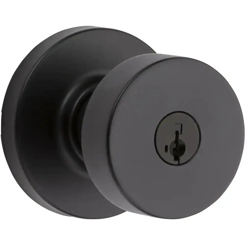 Pismo round Matte Black Exterior Entry Door Knob Featuring Smartkey Security with Microban Antimicrobial Technology