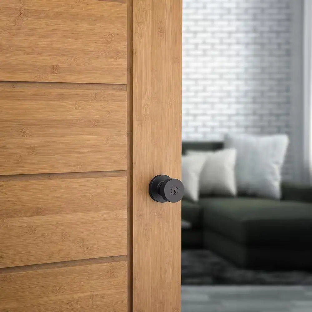 Pismo round Matte Black Exterior Entry Door Knob Featuring Smartkey Security with Microban Antimicrobial Technology