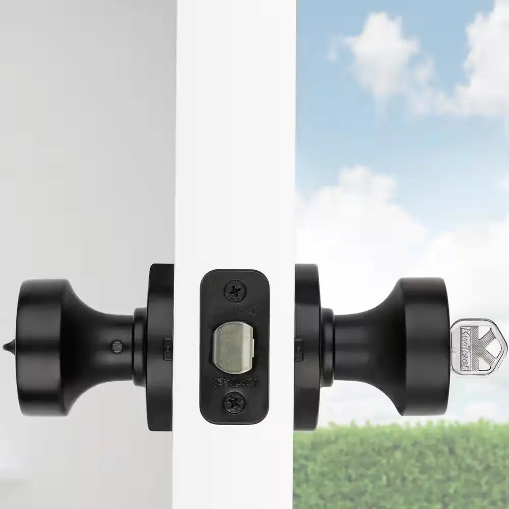 Pismo round Matte Black Exterior Entry Door Knob Featuring Smartkey Security with Microban Antimicrobial Technology