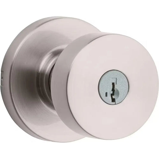 Pismo round Satin Nickel Exterior Entry Door Knob Featuring Smartkey Security with Microban Antimicrobial Technology