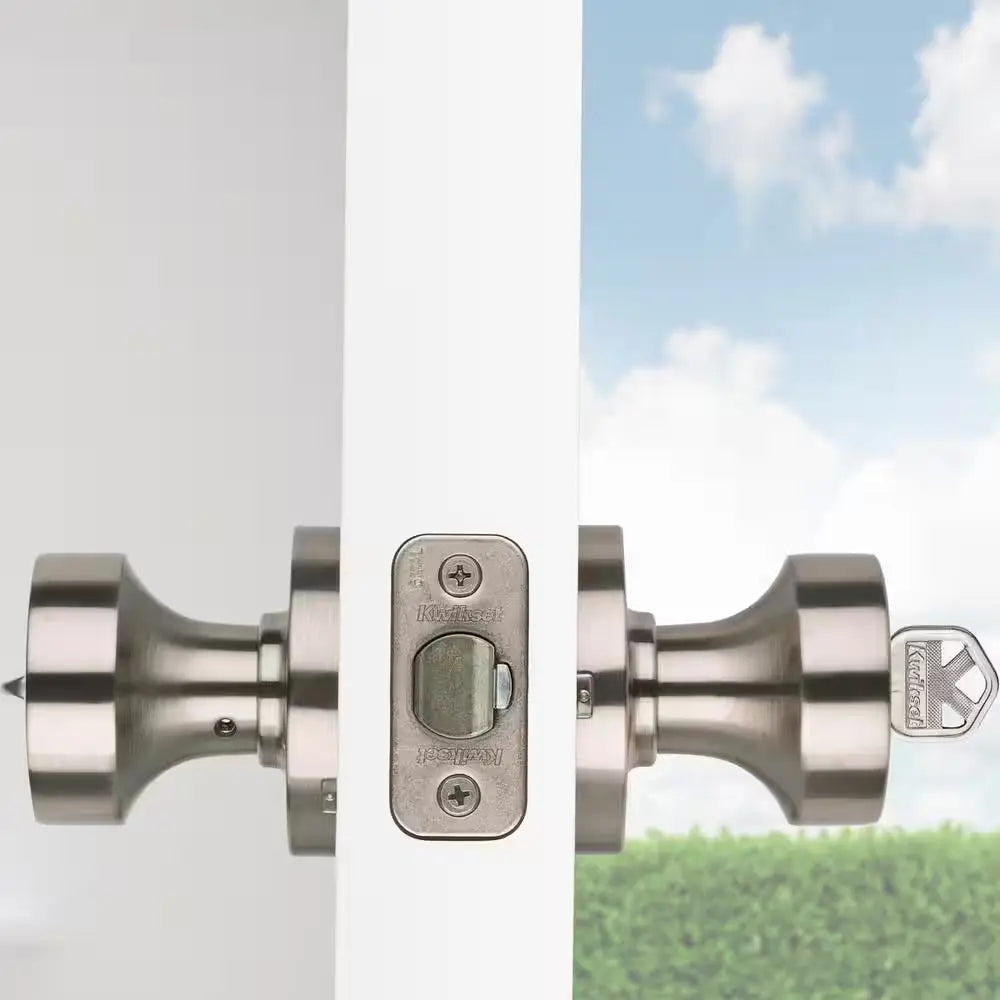 Pismo round Satin Nickel Exterior Entry Door Knob Featuring Smartkey Security with Microban Antimicrobial Technology