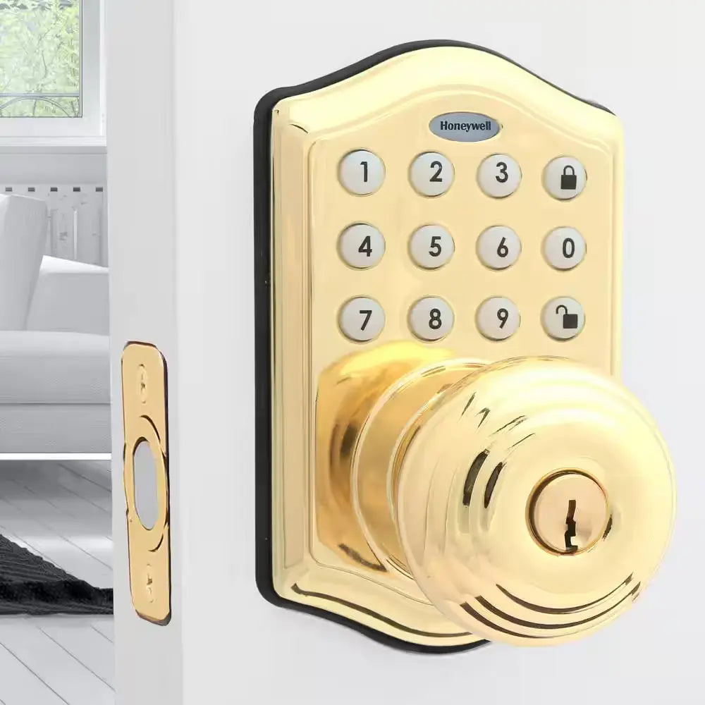 Polished Brass Keypad Electronic Knob Entry Door Lock