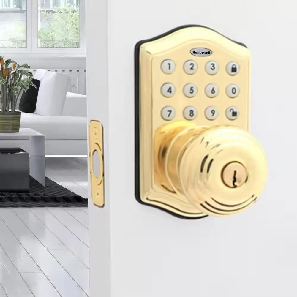 Polished Brass Keypad Electronic Knob Entry Door Lock