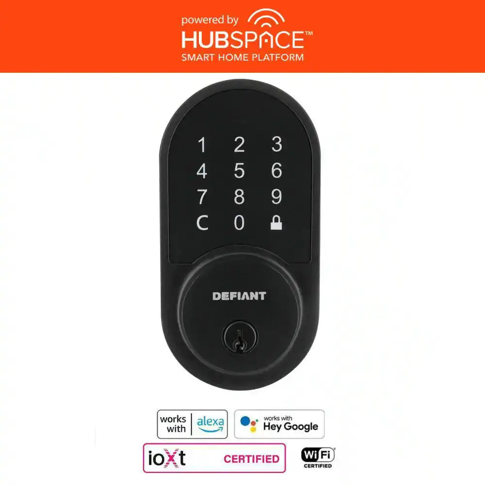 Round Matte Black Smart Wi-Fi Deadbolt Powered by Hubspace